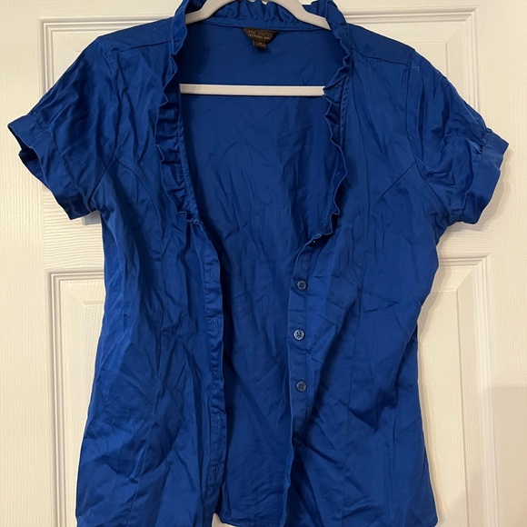 The Limited Blue Ruffled Short Sleeve Button Down Shirt - Picture 1 of 3